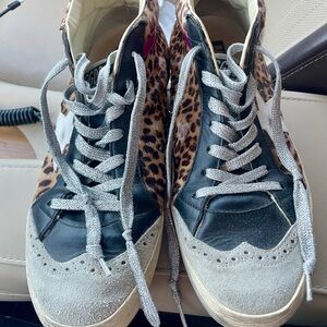 Golden Goose Leopard Print Sneakers with Black and Silver Accents